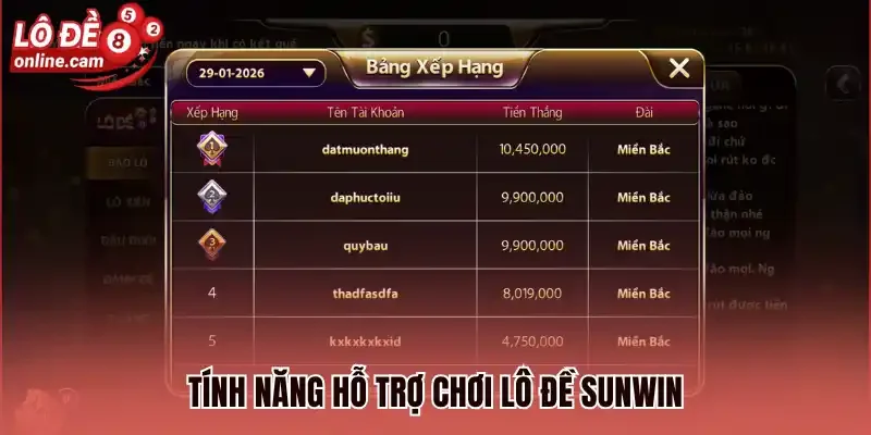 Tính năng hỗ trợ chơi lô đề Sunwin